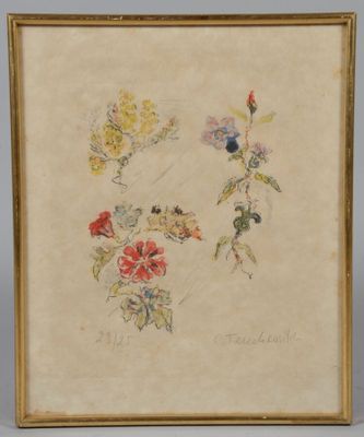 une image représentant un dessin de fleurs dans un cadre doré
