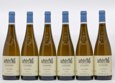 six bouteilles de vin sont alignées sur une surface blanche