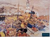 une photo d'un tableau représentant un port avec des bateaux