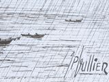 drawing of a group of people in small boats in a body of water