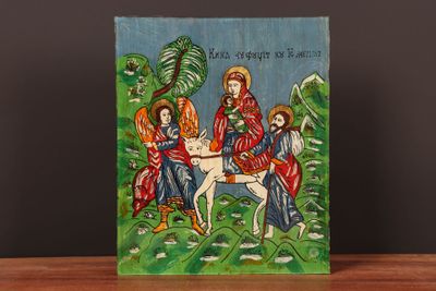an image of a painting of a group of people riding on a horse