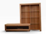 an image of a wooden entertainment center with a tv on top of it