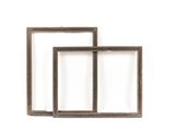 two square wooden frames are shown against a white background
