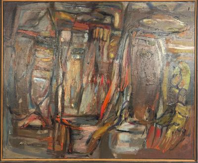 une peinture à l'huile représentant une chaise et une table dans une pièce