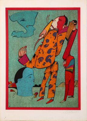 une image représentant un tableau sur lequel figurent un homme et une femme déguisés en clowns