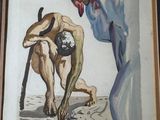tableau représentant un homme penché en avant pour ramasser quelque chose par terre
