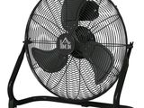 a close up of a fan on a stand on a white background
