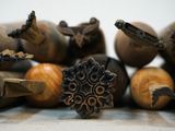 a close up of a bunch of nuts on a table
