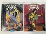 the two covers of the comic books are on the table