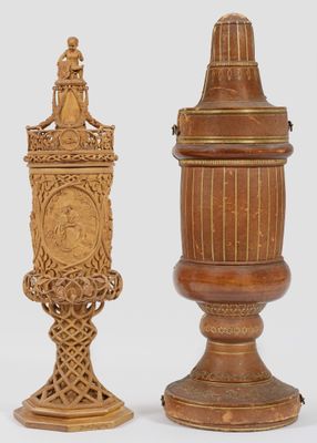 Prächtiger Vermählungs-Deckelpokal mit Originaletui. Buchsba…