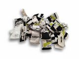 a pile of socks that have been wrapped in black and white stripes