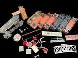 a lot of different types of model trains on a black background
