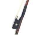 the bow is made of wood and has a black handle