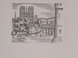 a drawing of a picture of a castle on the water