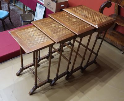 a table that has a chess board on top of it