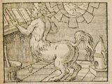 drawing of a man on a horse in a room with a clock