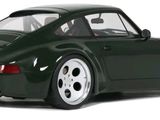 green toy car with white rims and wheels on a white background