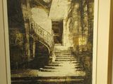 painting of a staircase leading to a door in a building