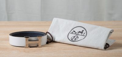 HERMES Paris Made in France Ceinture double face en cuir bla…