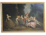 une image représentant un tableau où l'on voit un groupe de personnes danser dans une forêt