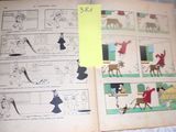 an open book with pictures of people and animals on it