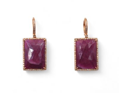 a pair of ruby and diamond earrings