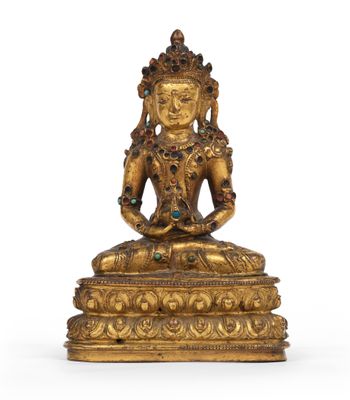 une statue ébréchée du bodhisattva Bouddha, Tibet, XVIIe siècle