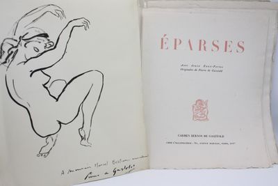 an open book with a drawing of a nude woman on it