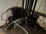 many wires and wires on the floor of a room