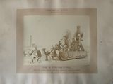 a picture of an old picture of a train with people on it