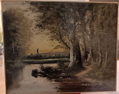 Ecole Française (XXè) "Promenade en sous-bois", huile sur to…