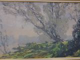 a picture of a painting of a tree in a field