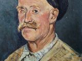 une peinture à l'huile représentant un homme moustachu et coiffé d'un chapeau