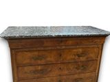 a wooden chest with a marble top on a white background