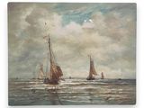 une peinture à l'huile représentant un groupe de voiliers en pleine mer