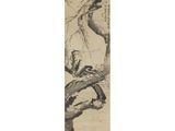an oriental painting of a bird perched on a tree branch