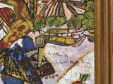 a picture of a painting of a man carrying a bag
