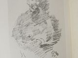 drawing of a man with a beard in a black and white photo
