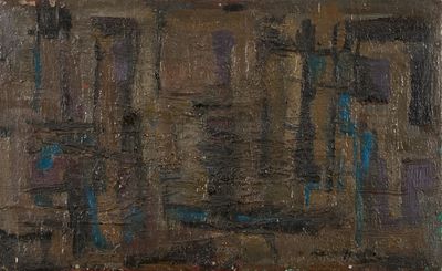 une peinture à l'huile représentant un bâtiment surmonté d'une horloge