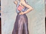 a painting of a woman in a dress on a easel