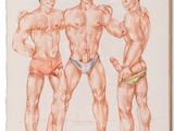 drawing of three men in underwear standing next to each other