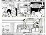 a black and white comic strip with a cartoon of a woman talking to a man