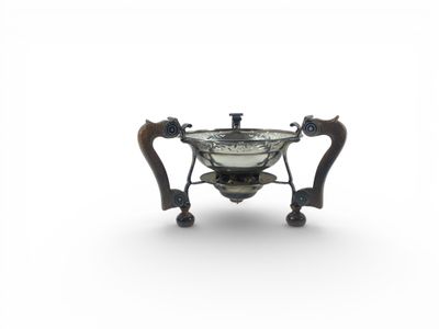 Réchaud de table en argent ajouré à motifs feuillagés Poinço… - Photo 1