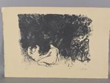 une image représentant un dessin en noir et blanc d'une femme et d'un chien