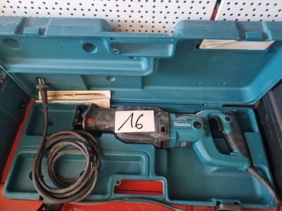 a blue box with a drill and a cord in it