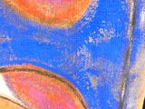 une peinture représentant deux oranges sur fond bleu