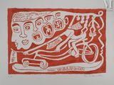 dessin représentant un homme à vélo sur fond rouge