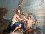 tableau représentant deux femmes assises sur un coquillage au bord d'un plan d'eau