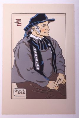 une peinture représentant un homme portant un chapeau et tenant une canne