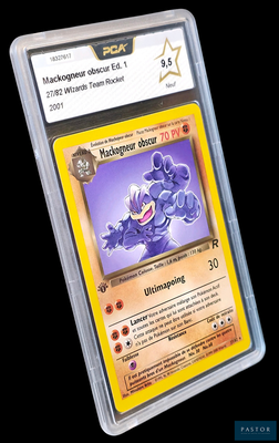 un gros plan d'une carte à collectionner Pokémon dans un étui en plastique